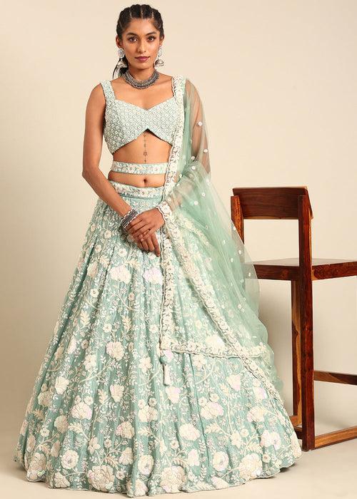 Emerald Green Georgette lehenga Choli with Sequins & Zarkan Embroidery