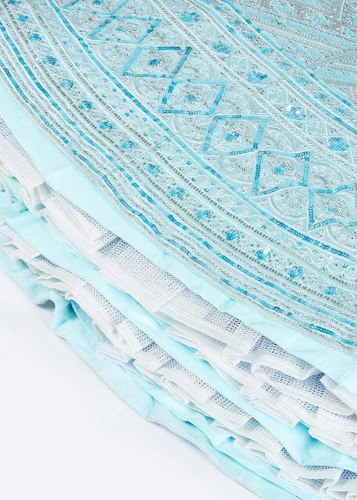 Baby Blue Net Lehenga Choli with Cut-Dana, Sequins & Zarkan Embroidery work