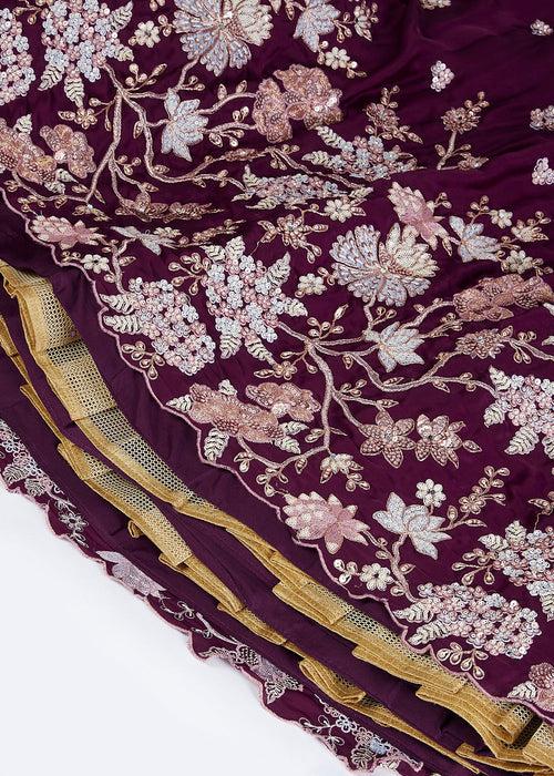 Raisin Purple Georgette Lehenga Choli with Sequins & Thread Embroidery work