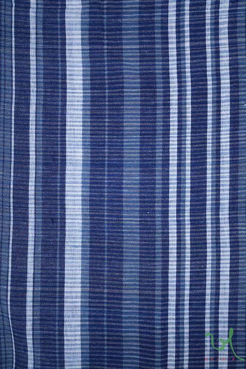 Indigo Dual Shades Stripes Handwoven Kala Cotton Fabric