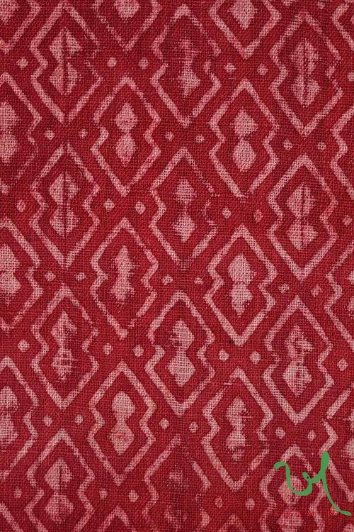 Red Dual Diamonds Ajrakh Kala Cotton Peti Fabric