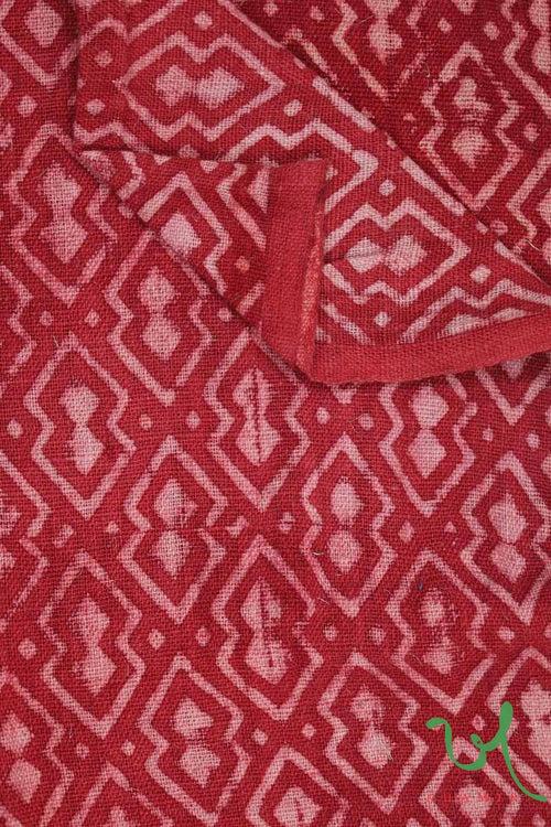 Red Dual Diamonds Ajrakh Kala Cotton Peti Fabric