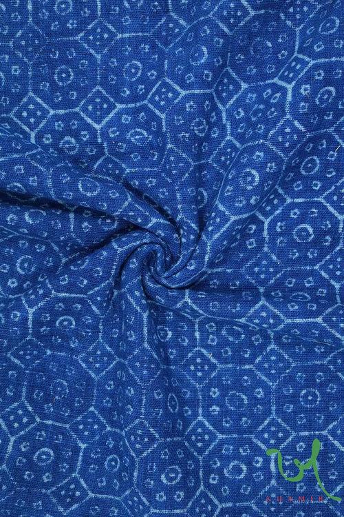 Indigo Octagon Ajrakh Kala Cotton Peti Fabric