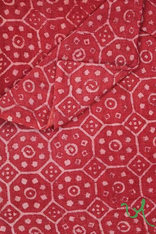 Red Octagon Ajrakh Kala Cotton Peti Fabric