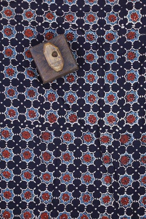 Mini Floral Indigo Red Ajrakh Fabric