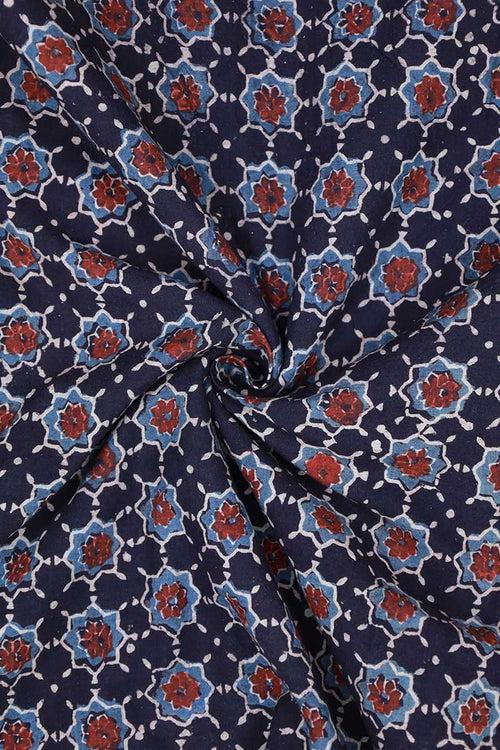 Mini Floral Indigo Red Ajrakh Fabric