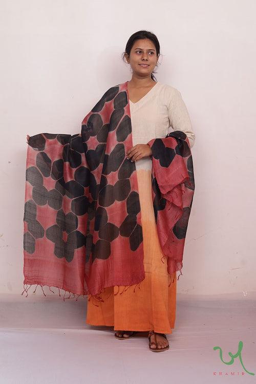 Salmon Hive Clamp Dye Tussar Silk Dupatta