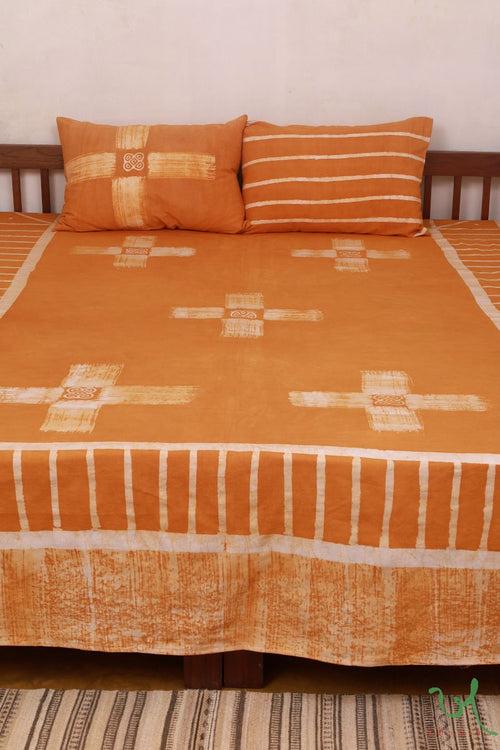 Orange Traditional Geometric Batik Double Bedsheet