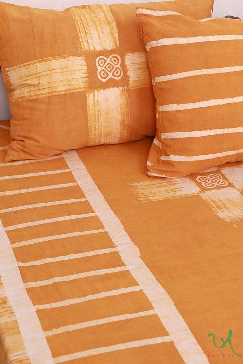 Orange Traditional Geometric Batik Double Bedsheet