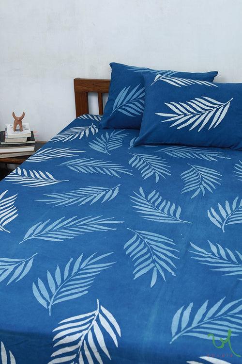 Indigo Contemporary Leaf Batik Double Bedsheet