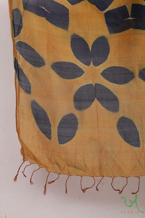 Golden Leave Clamp Dye Tussar Silk Dupatta