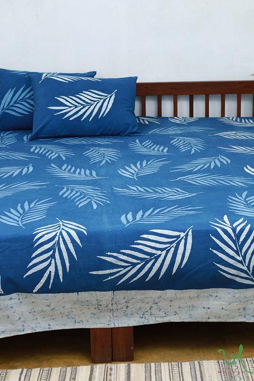 Indigo Contemporary Leaf Batik Double Bedsheet