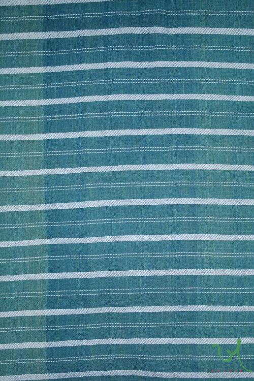 Green Stripes Chhaar Weaving Handwoven Kala Cotton Fabric