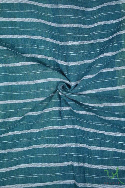 Green Stripes Chhaar Weaving Handwoven Kala Cotton Fabric