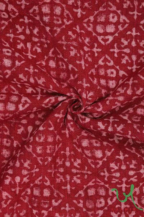 Red Blocks Ajrakh Kala Cotton Peti Fabric