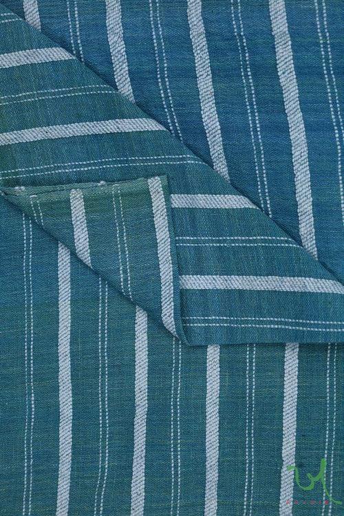 Green Stripes Chhaar Weaving Handwoven Kala Cotton Fabric