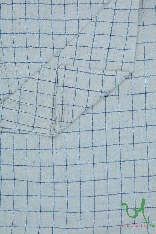 Off White Indigo checks Handwoven Kala Cotton Fabric