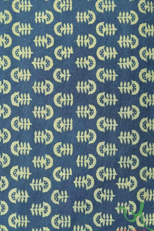 Traditional Pattern Ajrakh Hand Block Print Gold Line cotton Fabric