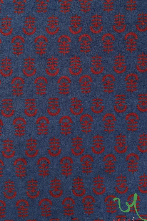 Traditional Pattern Ajrakh Hand Block Print Gold Line cotton Fabric