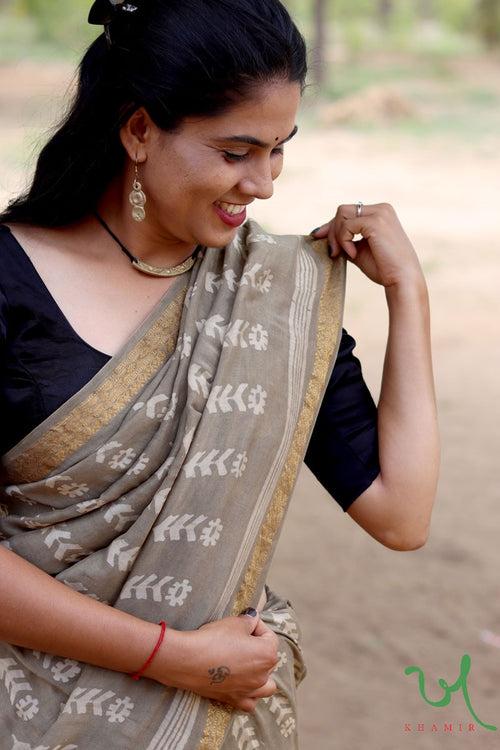 Silk & Linen 'Mustard Fields' Batik Saree