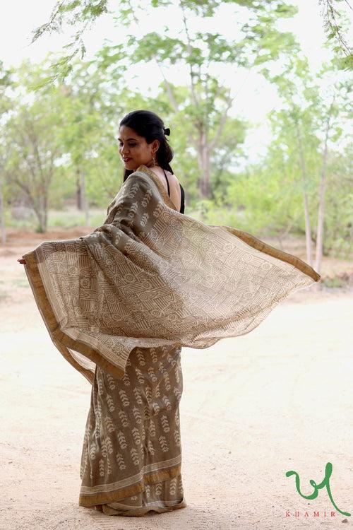 Silk & Linen 'Mustard Fields' Batik Saree