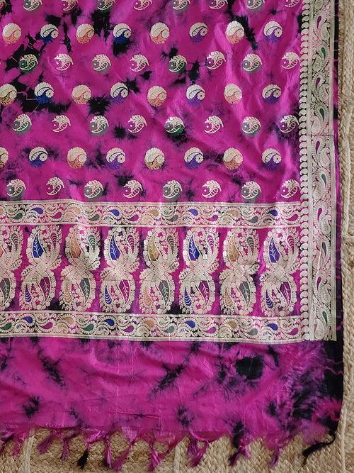 Pink pure silk handwoven banarasi suit set(unstitched)
