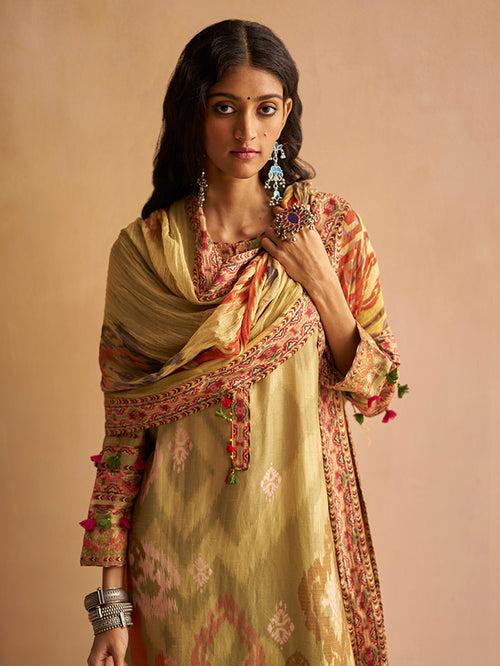 Uma Kurta Set with Dupatta - Olive