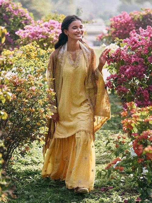 Aafia Kurta Set with Dupatta - Yellow