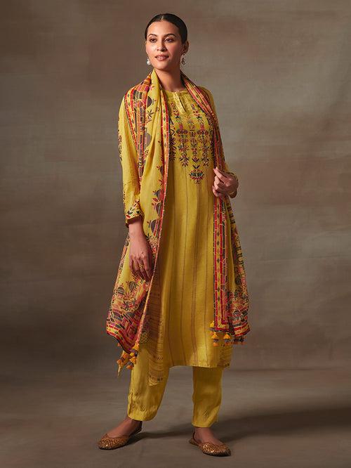 Ziva Unstitched Kurta Set-Yellow