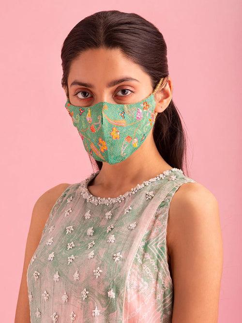 Printed Kelly Green Reusable 3 Layer Cotton Mask