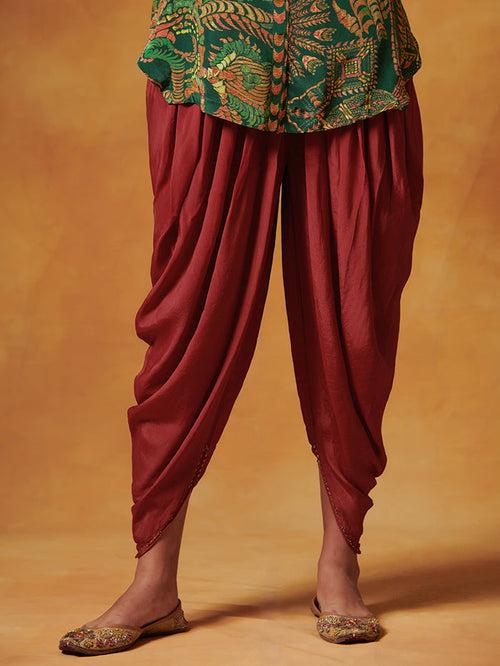 Maroon Predraped Dhoti Pants