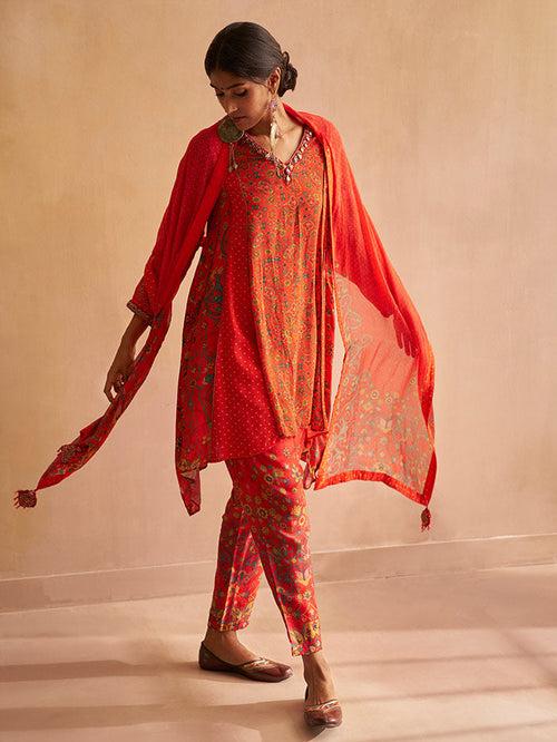 Nadiya Kurta Set with Dupatta-Red