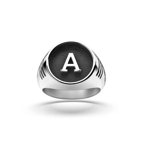 Halo Alphabet Ring | 925 Sterling Silver, Rhodium Plating & Glossy Finish