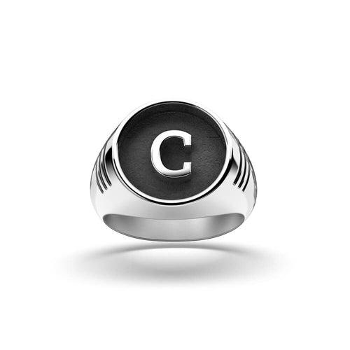 Halo Alphabet Ring | 925 Sterling Silver, Rhodium Plating & Glossy Finish