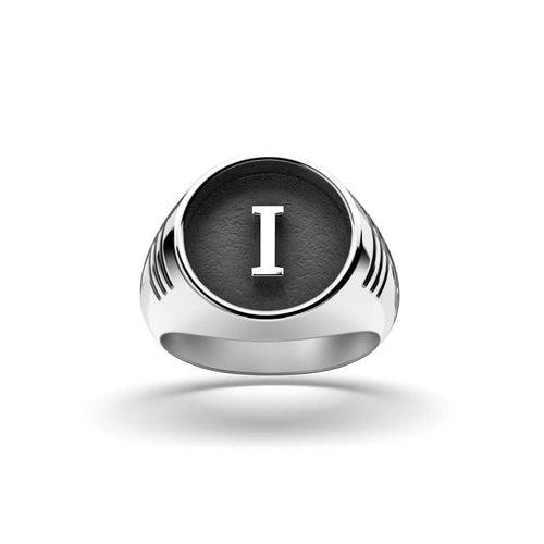 Halo Alphabet Ring | 925 Sterling Silver, Rhodium Plating & Glossy Finish