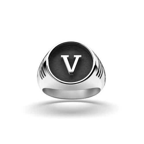 Halo Alphabet Ring | 925 Sterling Silver, Rhodium Plating & Glossy Finish