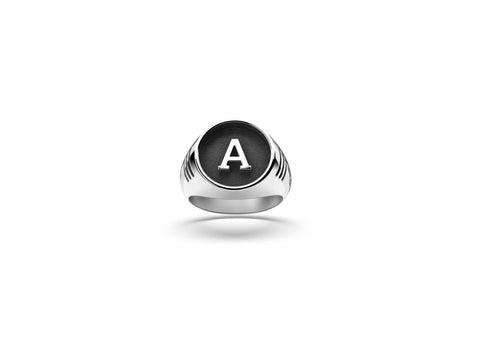 Halo Alphabet Ring | 925 Sterling Silver, Rhodium Plating & Glossy Finish