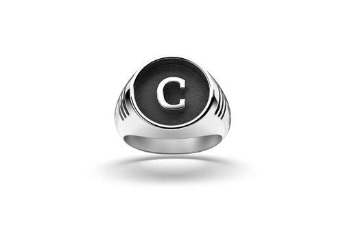 Halo Alphabet Ring | 925 Sterling Silver, Rhodium Plating & Glossy Finish