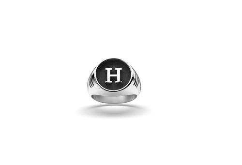 Halo Alphabet Ring | 925 Sterling Silver, Rhodium Plating & Glossy Finish
