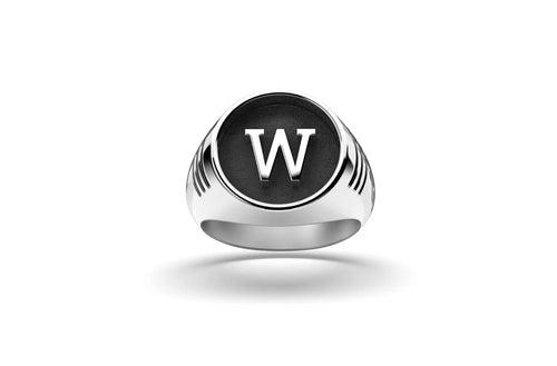 Halo Alphabet Ring | 925 Sterling Silver, Rhodium Plating & Glossy Finish