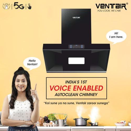 Unicorn 5G Voice Enabled Smart Auto Clean Chimney (90cm,1600 m3h, Filterless Technology)