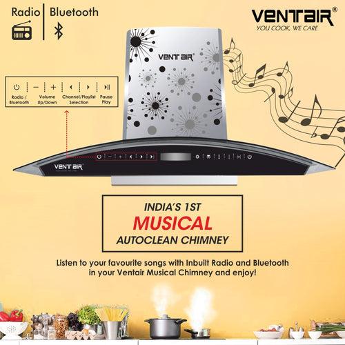 Innova Music 90 Musical Smart Auto Clean Chimney (Feather Touch Control, 90cm,1400 m3h,11° Baffle Filter)