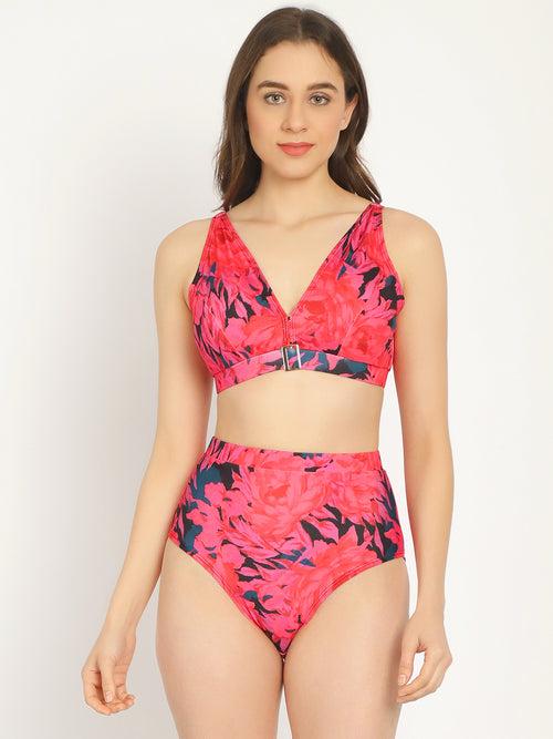 Pink Floral Printed Swim Bikini Set