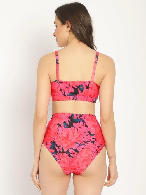 Pink Floral Printed Swim Bikini Set