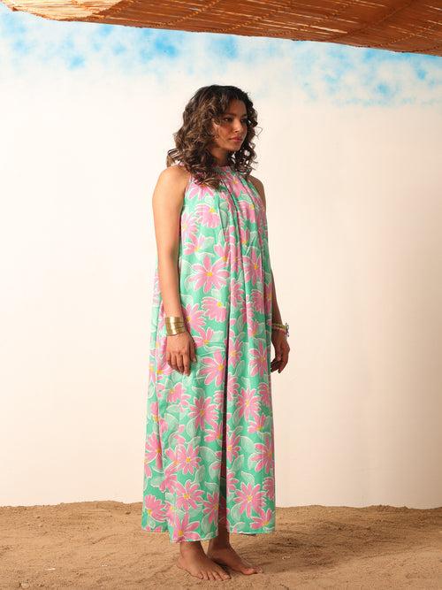 Women Green Floral Beachwear co-ord Set