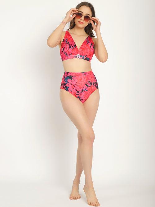 Pink Floral Printed Swim Bikini Set