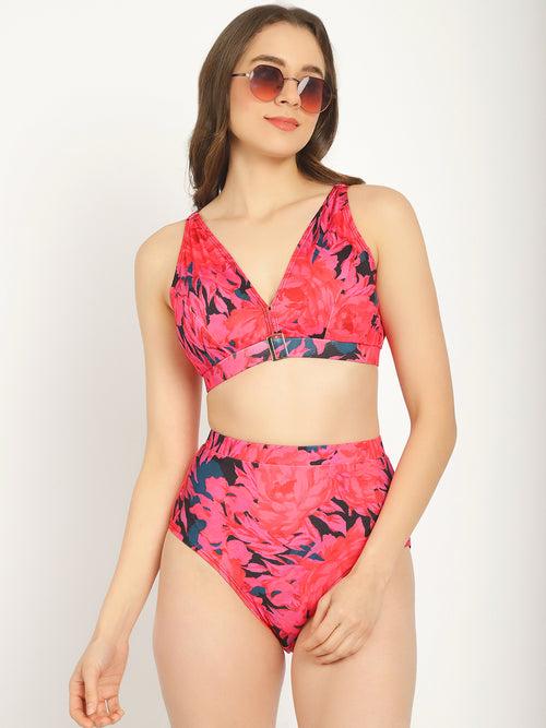 Pink Floral Printed Swim Bikini Set