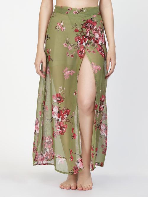 Women Floral Print Cover-Up Skirt