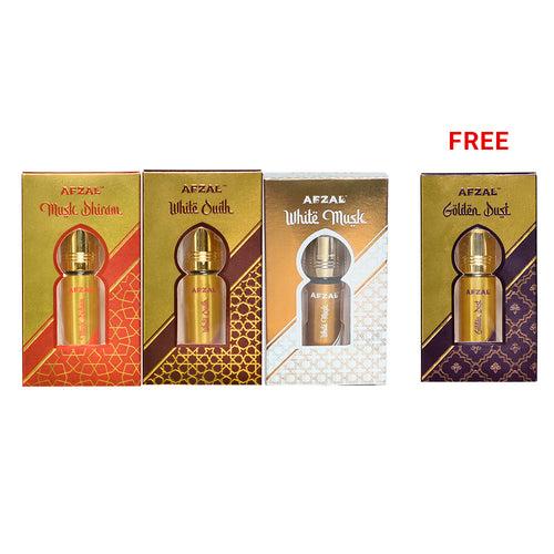 NON ALCOHOLIC MUSK DHIRAM ,WHITE MUSK, WHITE OUDH (PACK OF 3) FREE GOLDEN DUST ATTAR