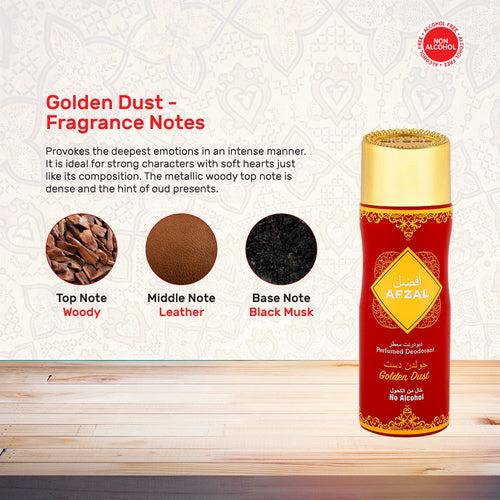 AFZAL Non Alcoholic Golden Dust, Oudh Aswad, Laylatul Jumat Deodorant 200ml (Pack of 3)